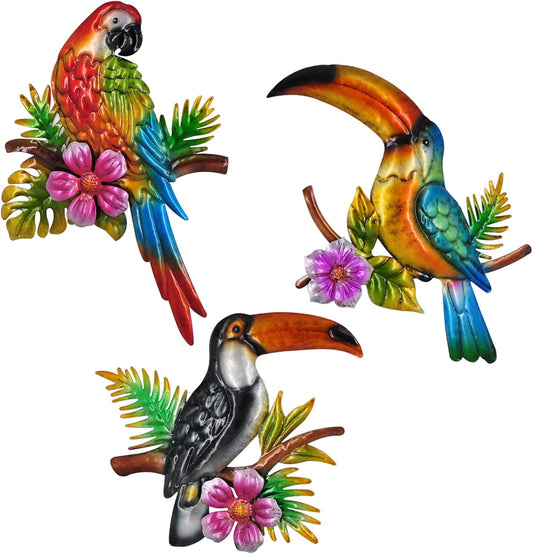 Metal Wall Art 3D Outdoor Wall Decor Toucans Garden Decorations Parrot Decor Fence Decorations Outdoor Wall Sculpture, Style 8