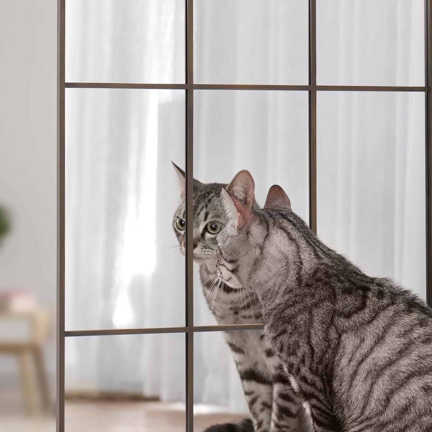 Windowpane Mirror Full Length 71"x30" Wall Mounted Mirror Faded Bronze Frame Vintage Distressed Art Pane Leaning Hanging Wall for Home Decor in Living Room Bedroom Hallway Entrance