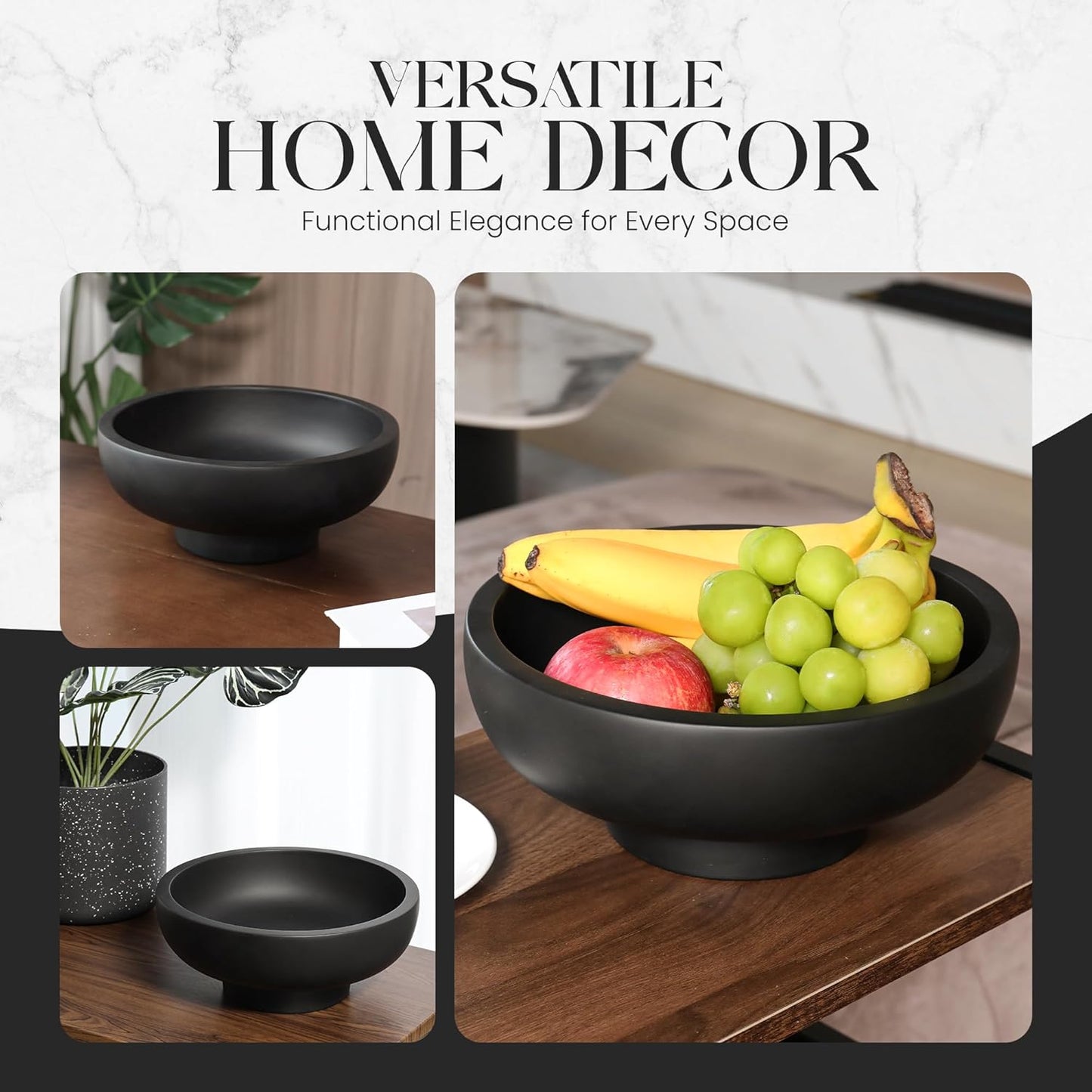 Concrete Fruit Bowl – Large Decorative Pedestal Bowl for Kitchen Counter, Entryway, or Coffee Table – Modern Catch – All Key Bowl – Heavyweight Centerpiece for Home Decor (Concrete)