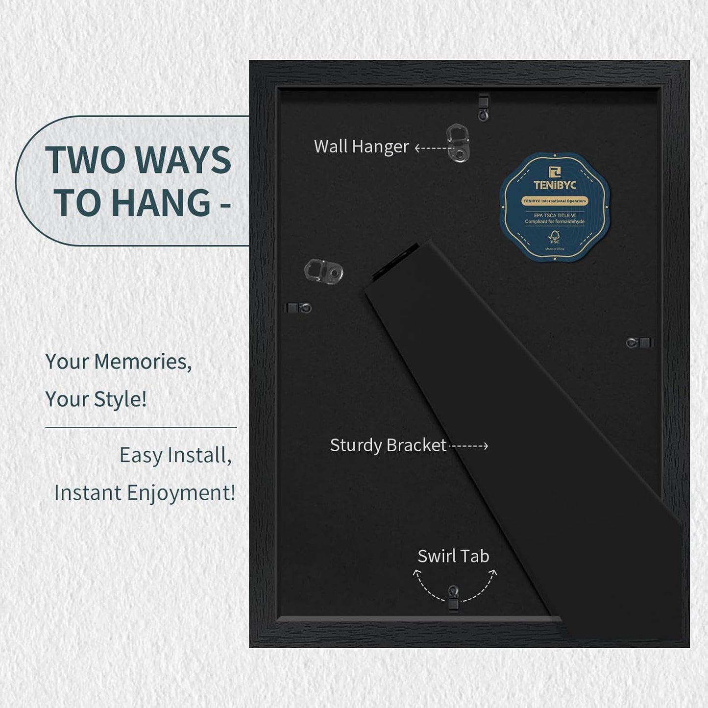 9x12 Frame 3 Pack - Black Woodgrain, 9 x 12 Picture Frame with HD Tempered Glass, Table or Wall Display