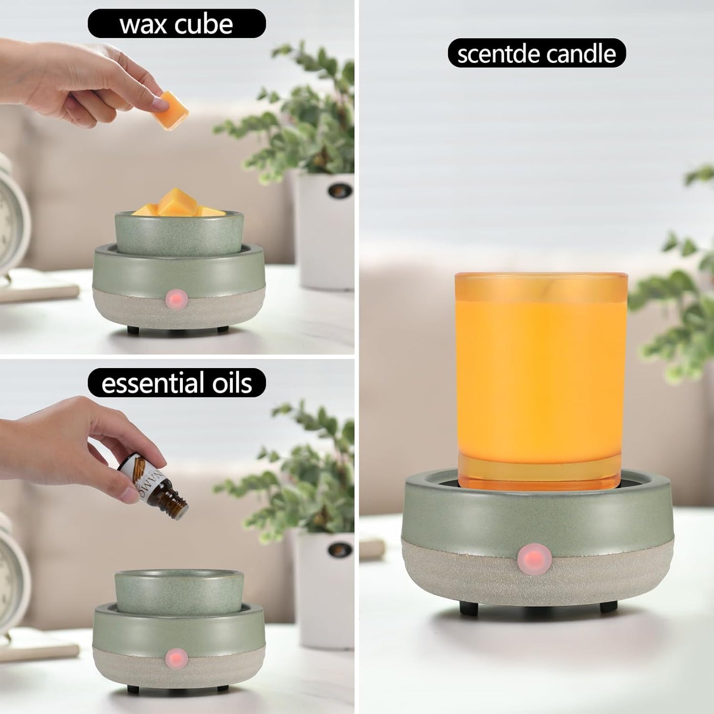 Wax Melt Warmer, Ceramic Electric Candle Wax Warmer 3-in-1 Oil Burner Fits Yankee Large Jar, Scented Candle Holder for Home Decor Thanksgiving Christmas Day Gifts (02-Light Green)
