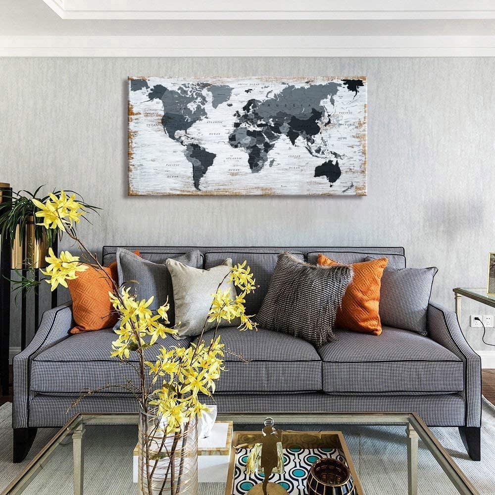 black world map Wall Art Watercolor Abstract Wall Decal Large Office Canvas Wall Art map of the world 32in"x48in" Painting for Bedroom Wall Decoration for Living Room wall art Artwork for Walls