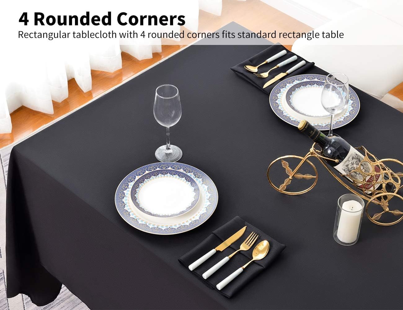 Surmente 5 Pack Black Tablecloth 90 x 156-inch Rectangular Polyester Table Cloth for Weddings, Banquets, or Restaurants