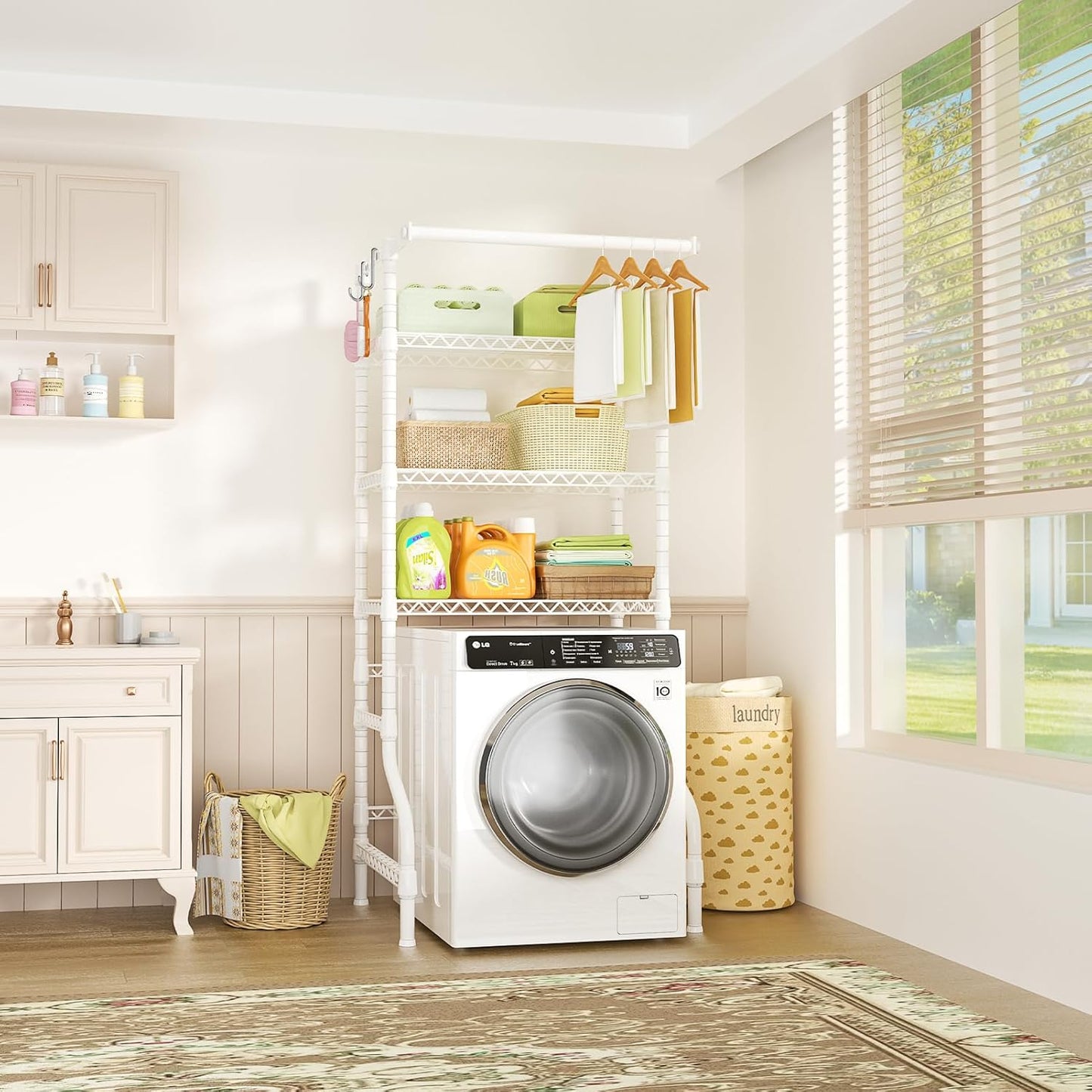 Ulif U11 Medium Over Washer and Dryer Shelves, 3 Tiers Laundry Room Storage and Organizer Standing Shelf, Metal Freestanding Clothes Drying Rack, 31.1”W x 19.7”D x 77.6”H, White