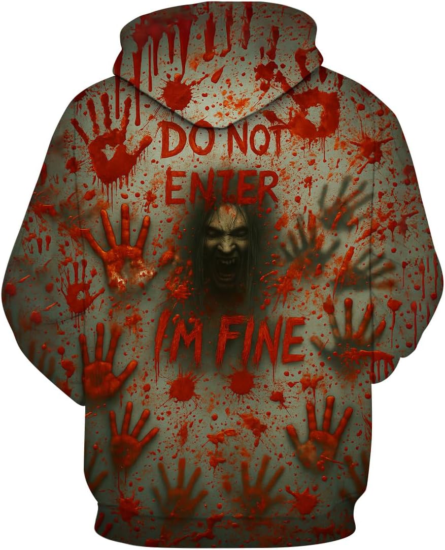 LAOLIUSN Novelty Long Sleeve Hoodie Funny Fashion Bloody Sweatshirts