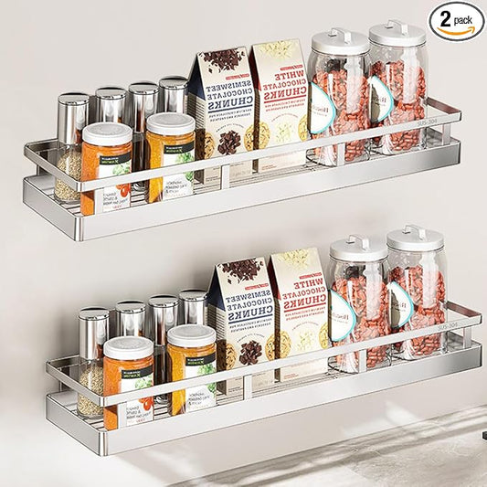 2PCS Kitchen Spice Rack, SUS304 Stainless steel Wall Mount Storage Rack, Seasoning Container, 19.7Inch Spice Organizer, Kitchen Seasoning Hanging Rack, Bathroom Shelf for Storing Toiletries