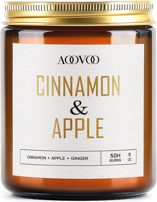 AOOVOO Apple Cinnamon Candles - 9 oz Scented Candles, Aromatherapy Candle, Soy Candle for Home Scented