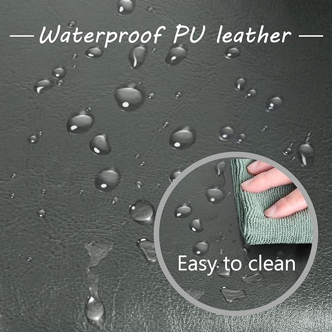 Adeco Bonded Leather Square Tufted Cubic Cube Footstool, 18" Height Storage Ottomans, with Lid, Cement Grey