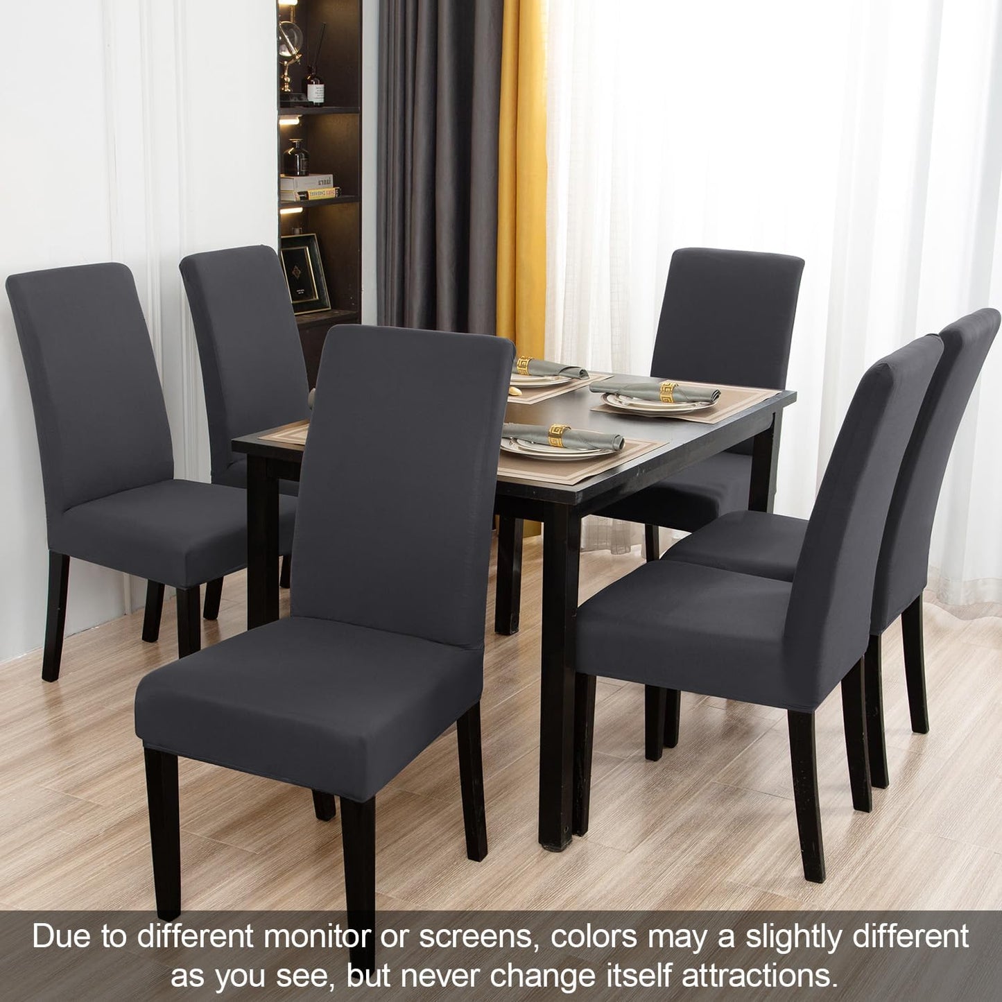 JQinHome Dining Room Chair Covers Set of 8, High Stretch Chair Slipcover Removable Washable Chair Seat Protector Cover for Home Party Hotel Wedding Ceremony (Grey)