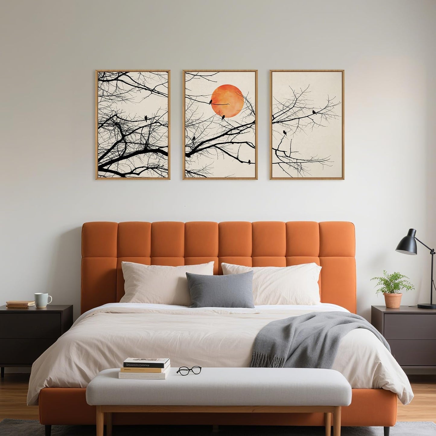 Celestdeco Large Vintage Tree Branch Framed Canvas Wall Art Set, Retro Tree Drawing Wall Decor, Nature Botanical Wall Painting, Neutral Landscape Art Print for Living Room, Bedroom, Office - 16"X24"X3