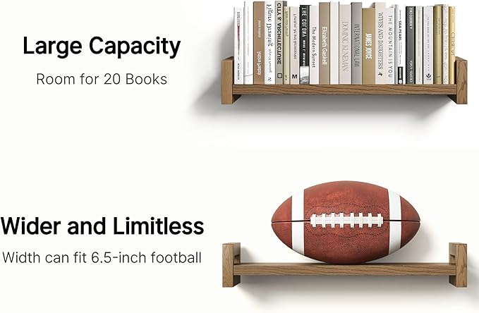 Vailando Floating Shelves for Wall, Set of 4 Solid Wood Wall Mounted Shelves, 16" Rustic Walnut Display Shelf for Bedroom, Living Room, Bathroom, Kitchen – Strong Load Capacity & Natural Pine