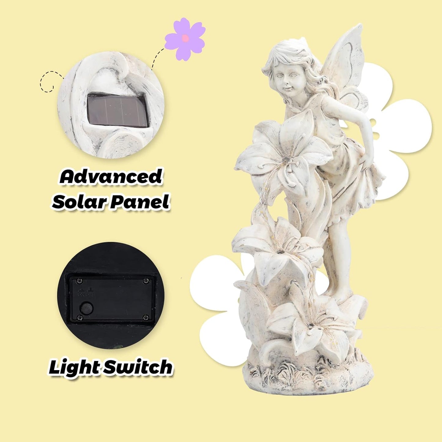 Angel Garden Statue Outdoor, Solar Powered Resin Garden Sculptures Fairy Angel Statues Waterproof LED Lights Yard Art Decorations for Outside Patio Lawn Ornament Gardening Gifts
