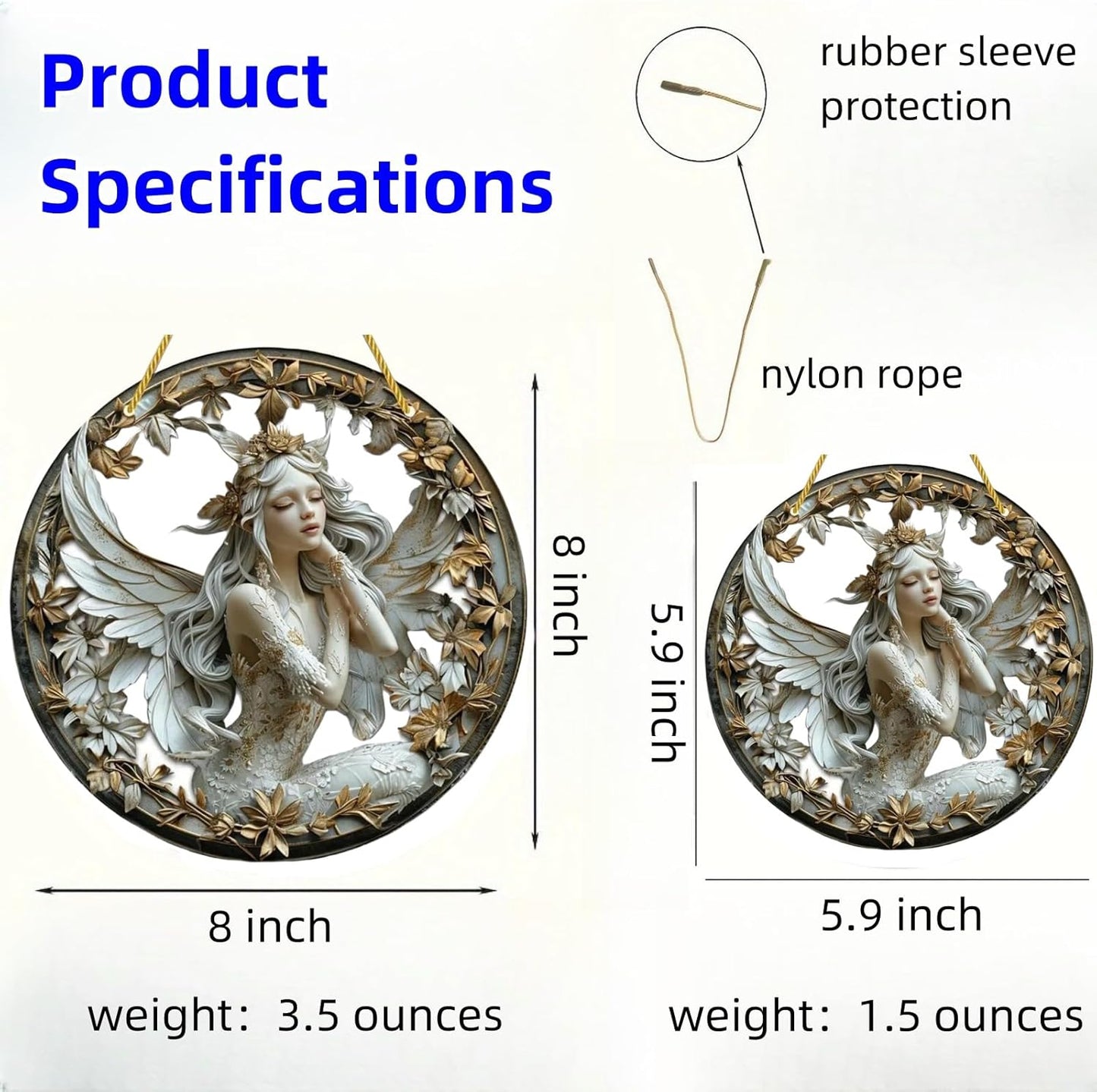 Flower Fairy Garden Decorations Angel Wing Christmas Halloween Deco Statue Art Elf Sculpture Hanging Craft for Outdoor Yard Courtyard Lawn Patio Window Acrylic Ornament Home Gift (C,L: 8*8 IN)