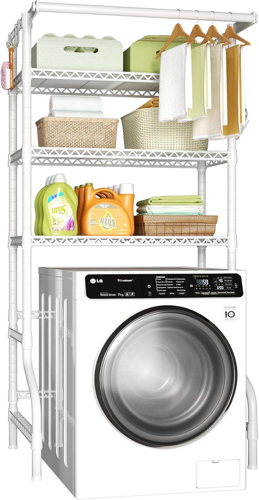 Ulif U11 Over Washer and Dryer Shelves, 3 Tiers Laundry Room Storage and Organizer Standing Shelf, Metal Freestanding Clothes Drying Rack, 33.9" W x 19.7" D x 77.6" H, White