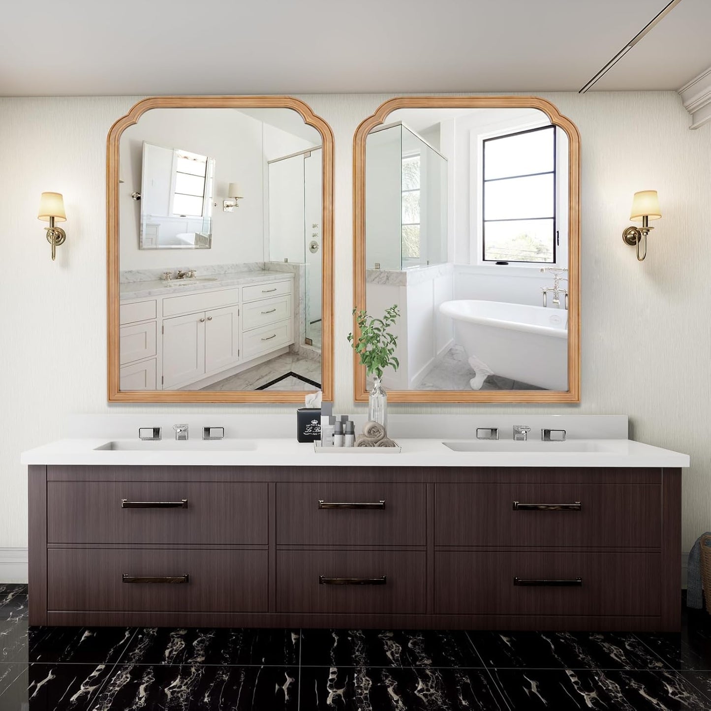 WallBeyond 30" x 40" Wood Bathroom Mirror for Wall Mounted, Rustic Rounded Corner Vanity Mirror for Entryway, Living Room or Bedroom Home Decorative [30" x 40" Natural Color]