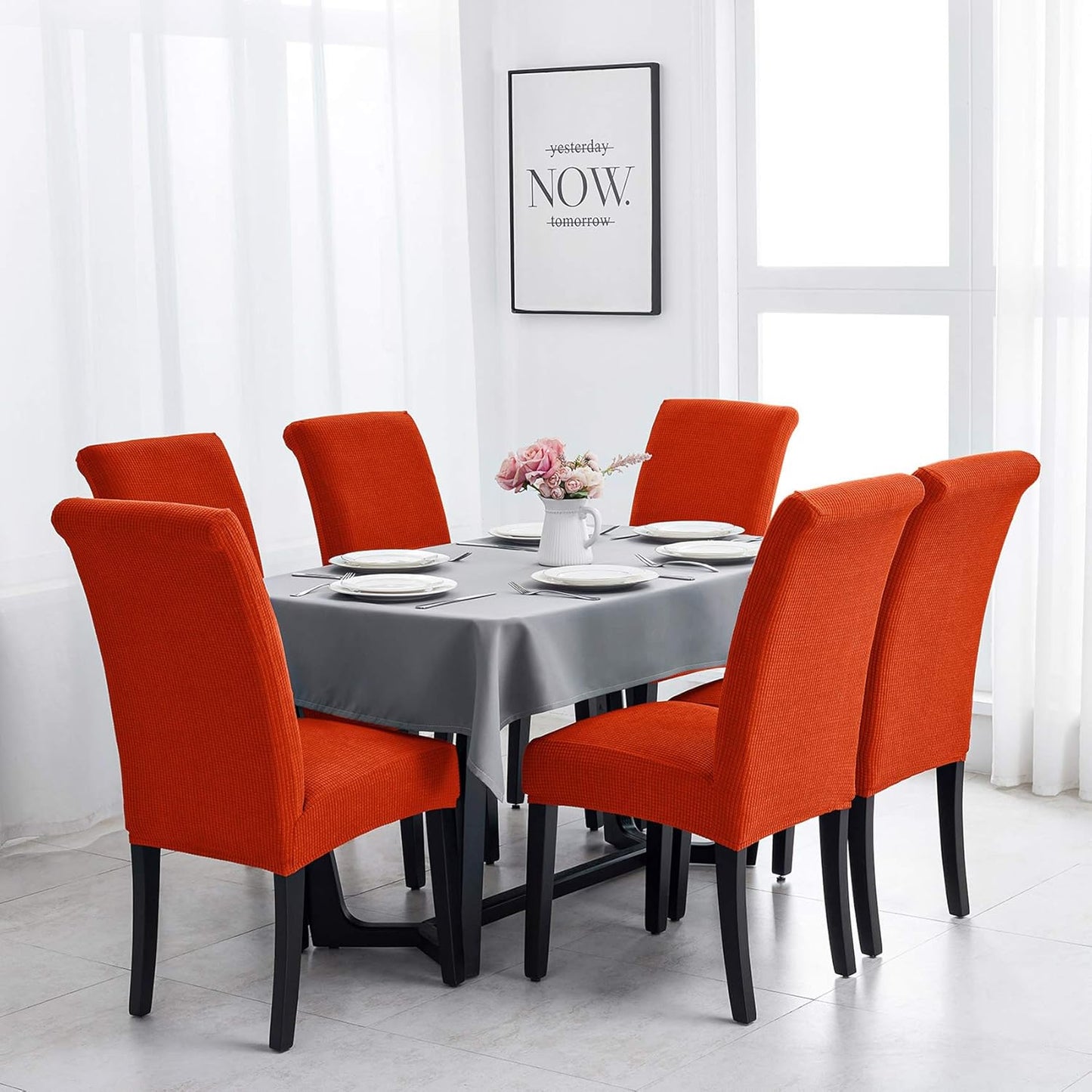 Joccun Chair Covers for Dining Room Set of 8, Dining Chair Slipcovers Stretch Dining Room Chair Covers Seat Protector,Washable Parsons Chair Cover for Home,Hotel,Banquet(Pureed Pumpkin,8 Pack)