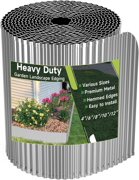 Corrugated Garden Edging, 10"×10Ft Galvanized Steel Landscape Edging & Lawn Edging Border, Metal Garden Border for Flower Beds, Garden，Lawn，Raised Beds & Tree Surrounds (Silver)