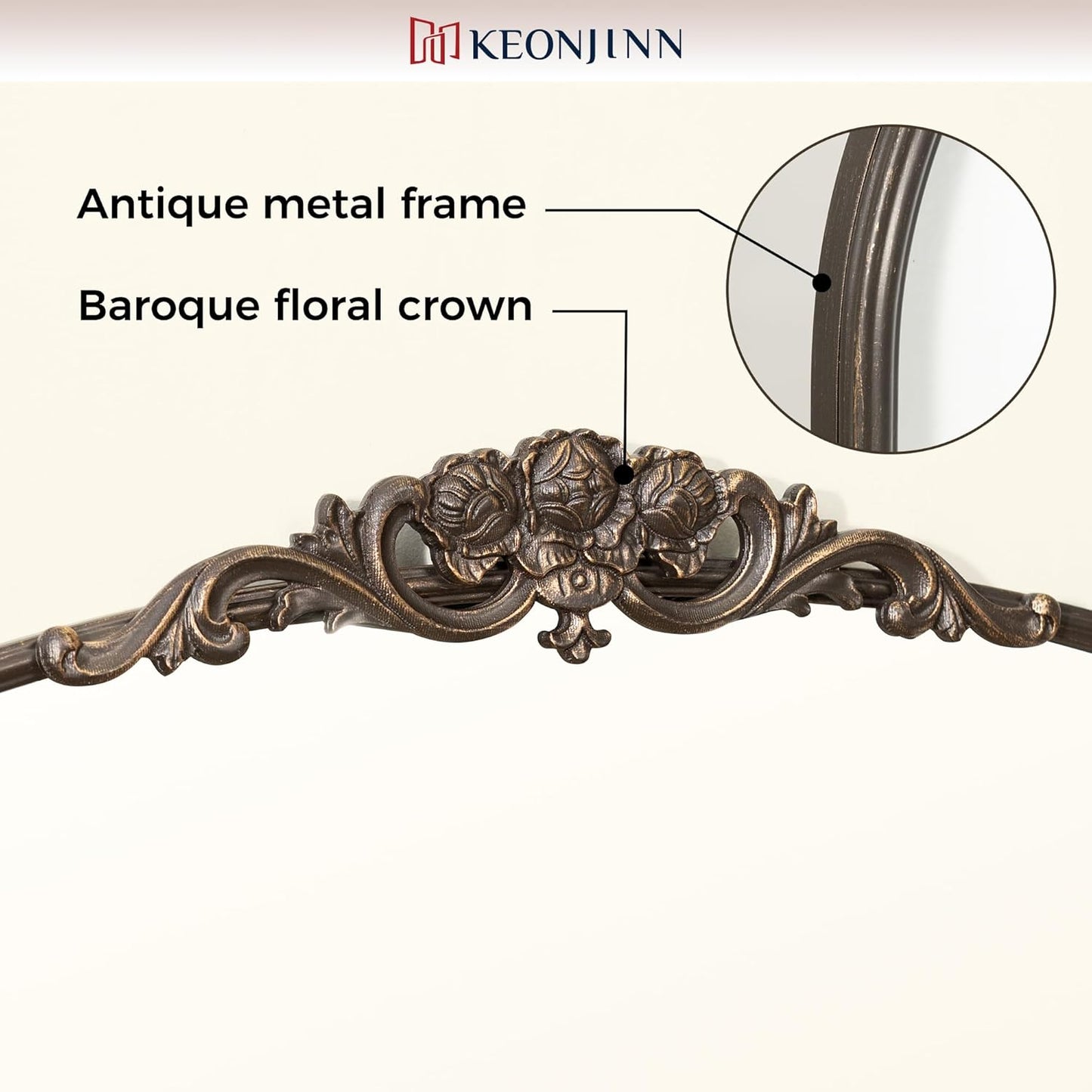 Keonjinn Vintage Mirror for Wall, 36" x 30" Bronze Antique Mirrors with Metal Frame, Baroque Style Decoration for Mantle, Bathroom, Living Room, Fireplace, Bedroom, French Cleat Mounting