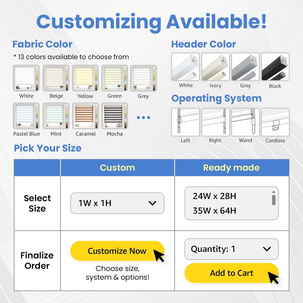 Foiresoft Standard Zebra Roller Blinds for Windows [W47 x H64 Inch, White, Basic], Light Filtering Dual Layer Shades for Bedroom, Living Room, Office, 13 Colors