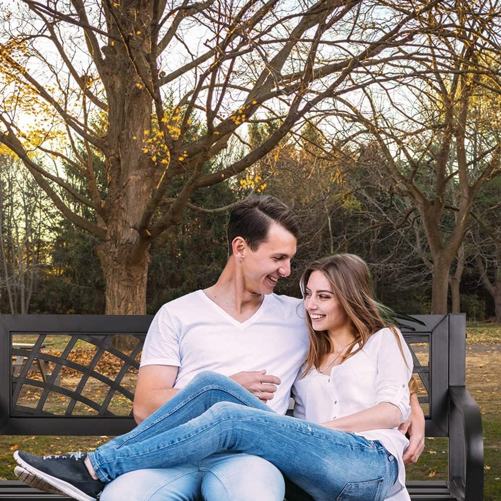 Garden Bench,Outdoor Benches,Iron Steel Frame Patio Bench with Mesh Pattern and Plastic Backrest Armrests for Lawn Yard Porch Work Entryway,Black