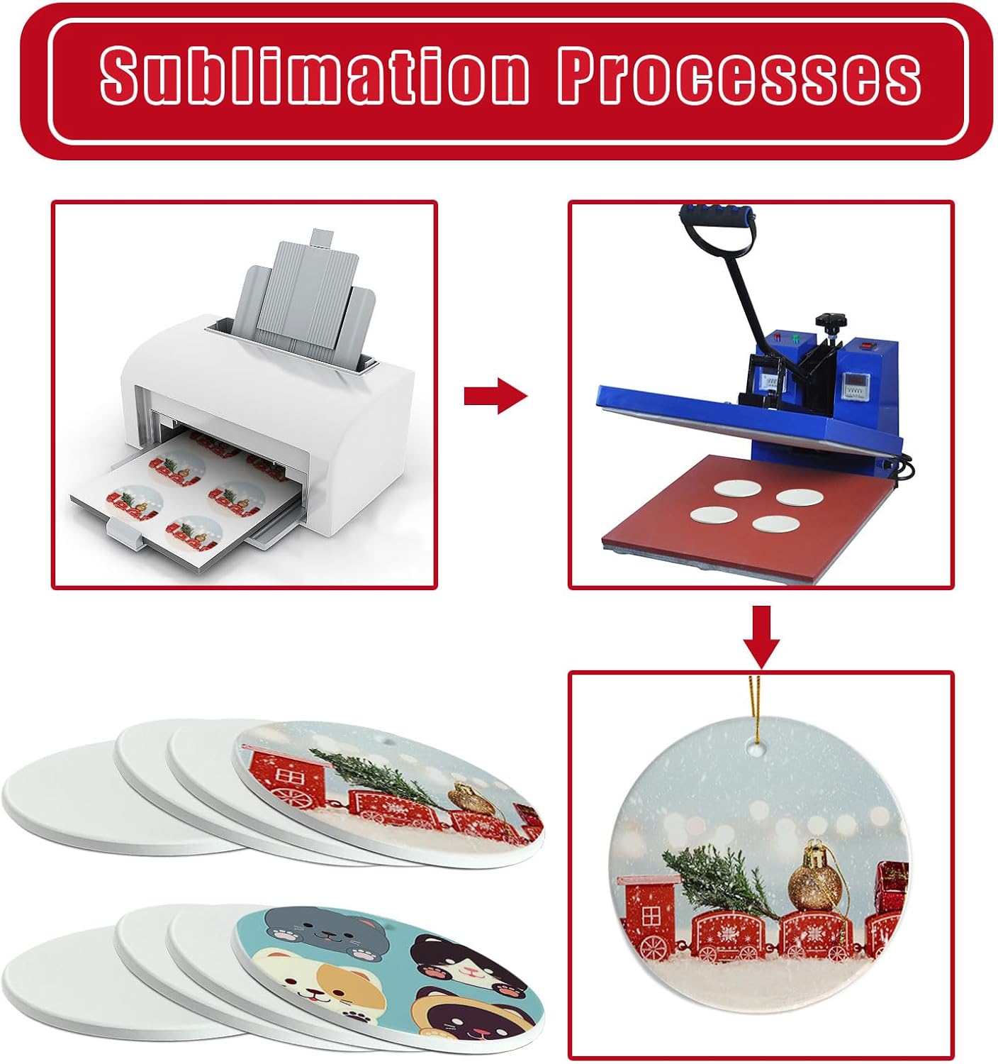 Sublimation Ornament Blanks, 3" White Ceramic Ornaments Personalized Easter Ornaments Sublimation Blanks Christmas Tree Decorations Easter Basket Stocking Stuffers Birthday Gifts for Women & Men 48pcs