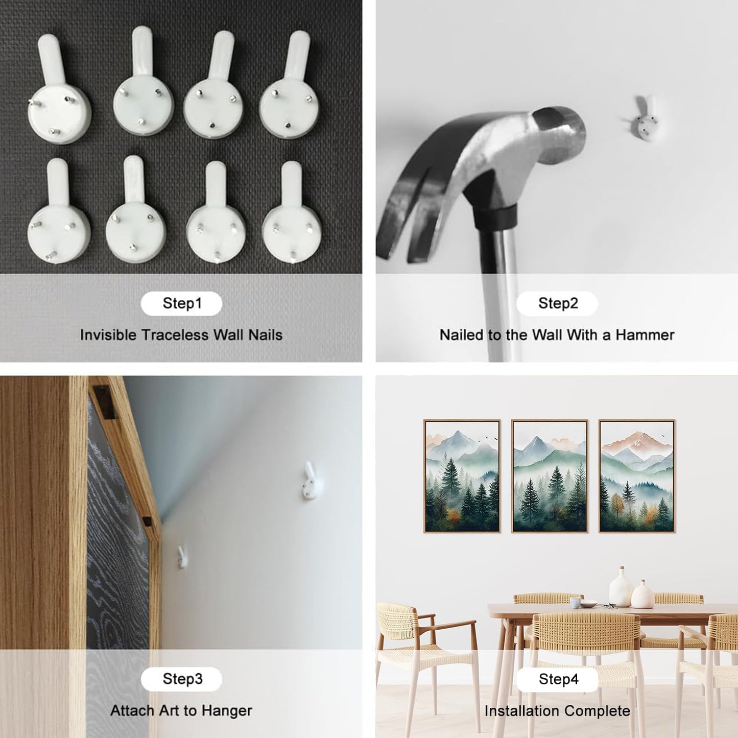 HLNIUC Misty Mountain Forest Framed Wall Art Set,Green Fog Pine Tree Wall Decor,White Foggy Forest Senic Canvas Wall Painting,Fogforest Landscape Art Print for Living Room,Bedroom,Office - 16”x24”x3