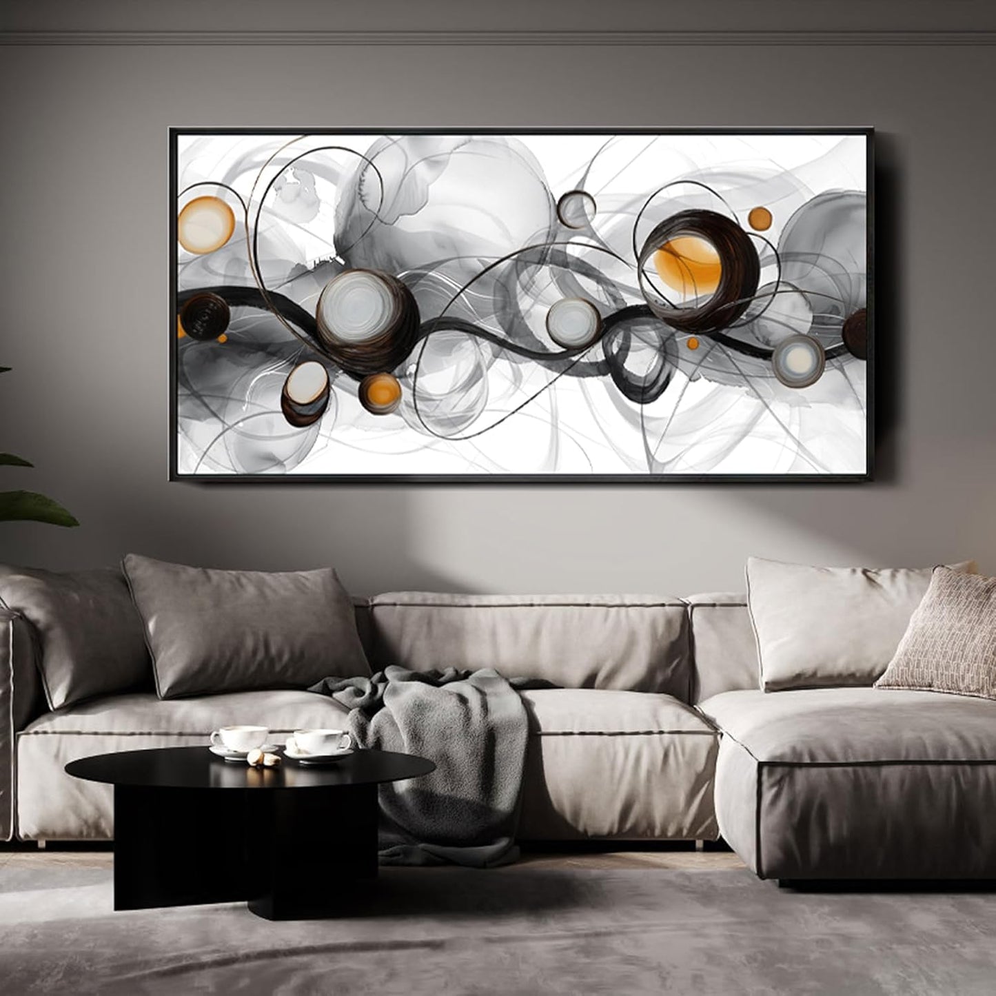 XLSJERST Large Size Frame Wall Art for Living Room - Abstract Artwork Minimalist Painting Modern Black and White Canvas Picture Boho Gray Wall Art