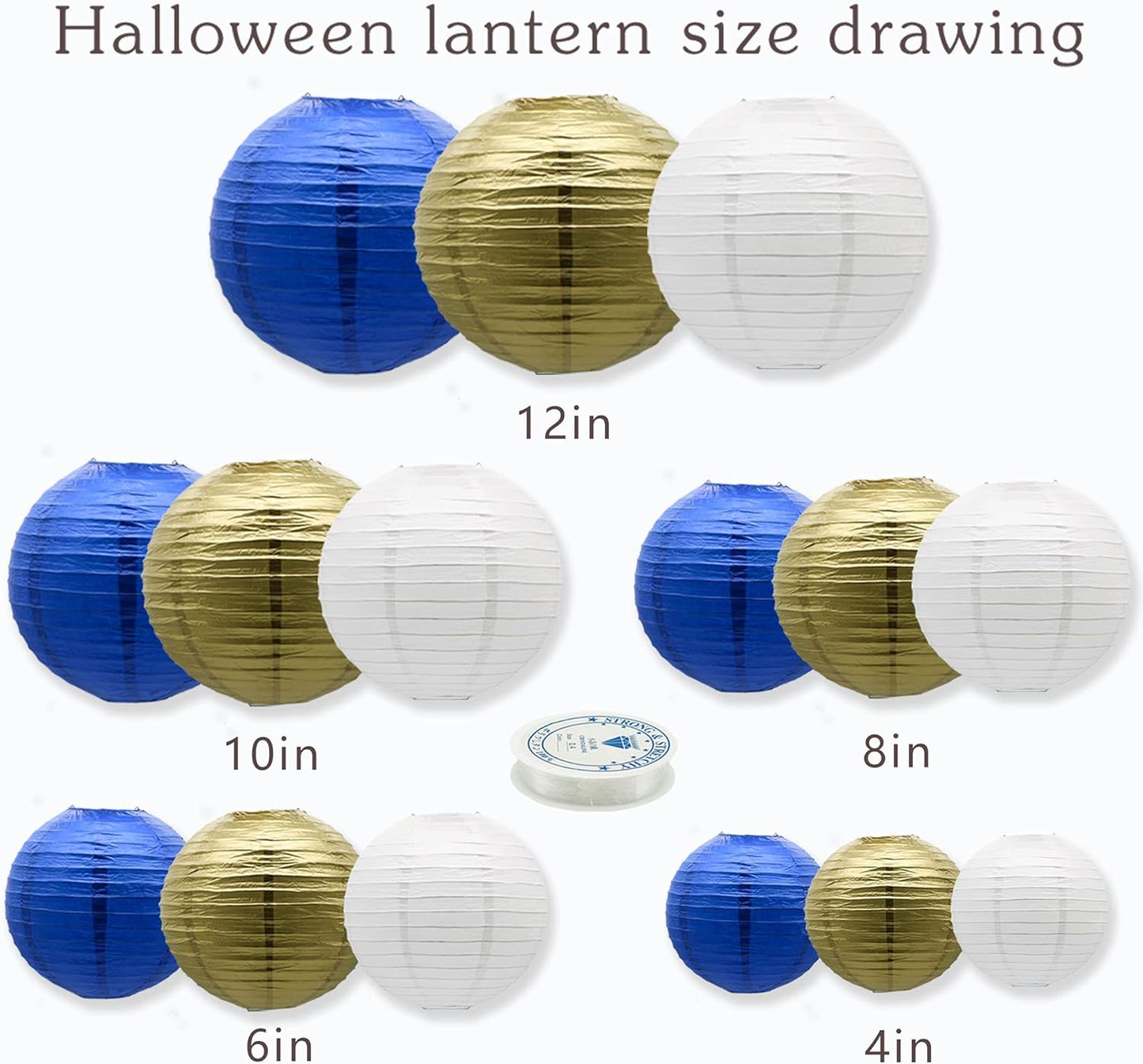 Paper Lanterns Party Decorations Navy Blue Gold - Hanging Paper Lanterns Indoor Outdoor - Wedding Graduation Retirement Bachelorette Birthday Baby Shower Party Supplies, 15pcs