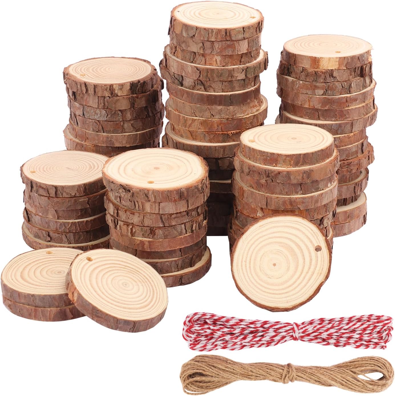 70 PCS 3 Inch Unfinished Wood Slices Hole Wood, Natural Wood Slices, Predrilled with Hole Wood Slice for DIY Arts Craft Christmas Ornaments by GNIEMCKIN