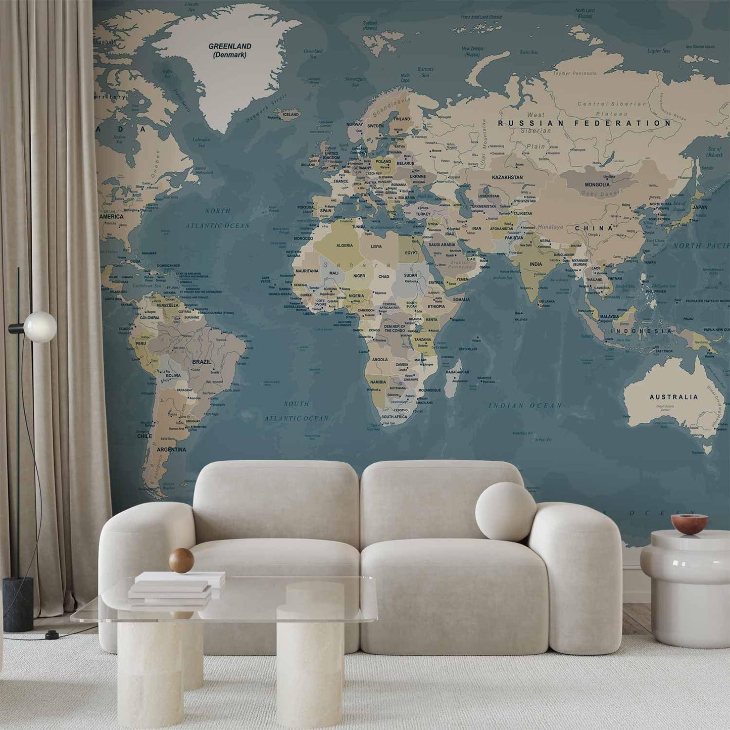artgeist Premium Wall Mural World Map 98x69 in - XXL Non-Woven Wallpaper Fleece Wall Decor Photo Print Picture Image Design Home Map of The World k-B-0063-a-a