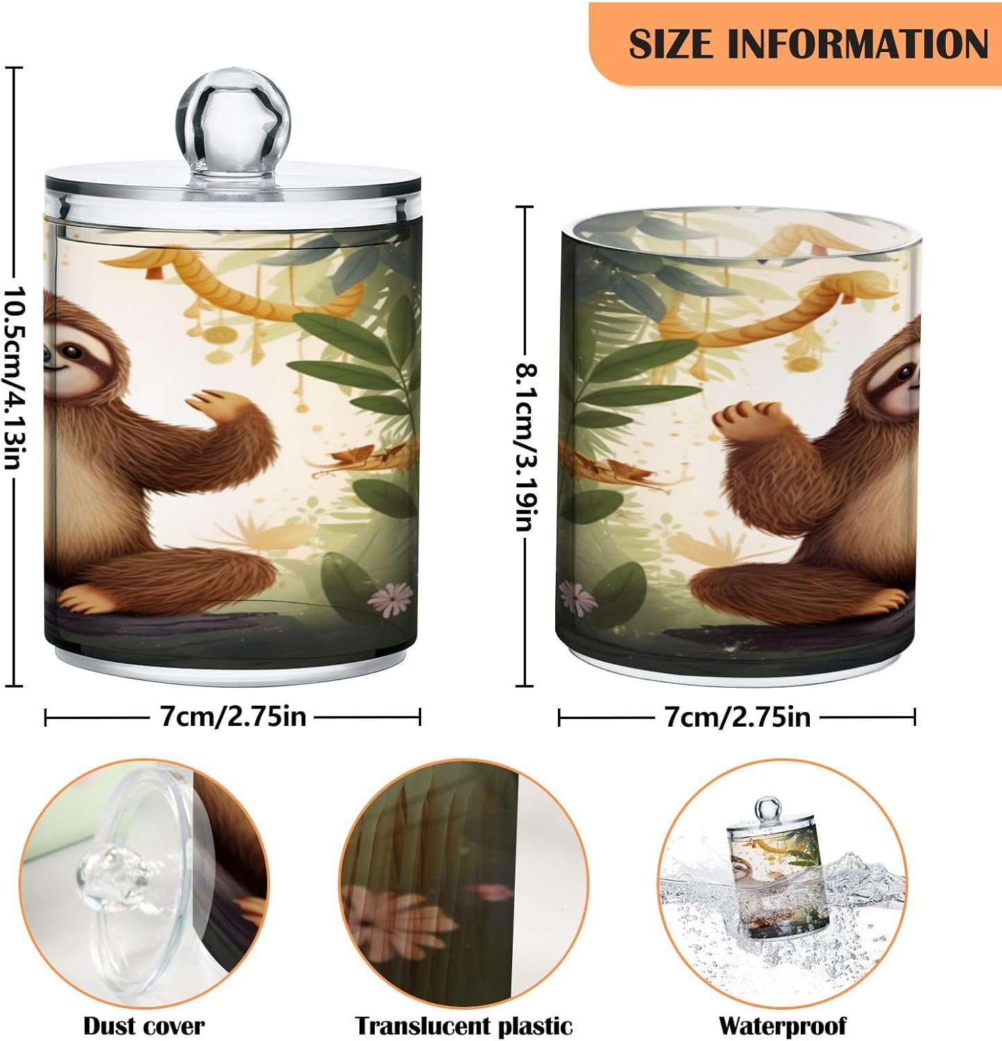 Cute Sloth 2PC Airtight Transparent Plastic Storage Jar Food Storage Container Plastic for Food Herbs Tea etc with Storage Lid easy to use and clean With lid Easy To Use