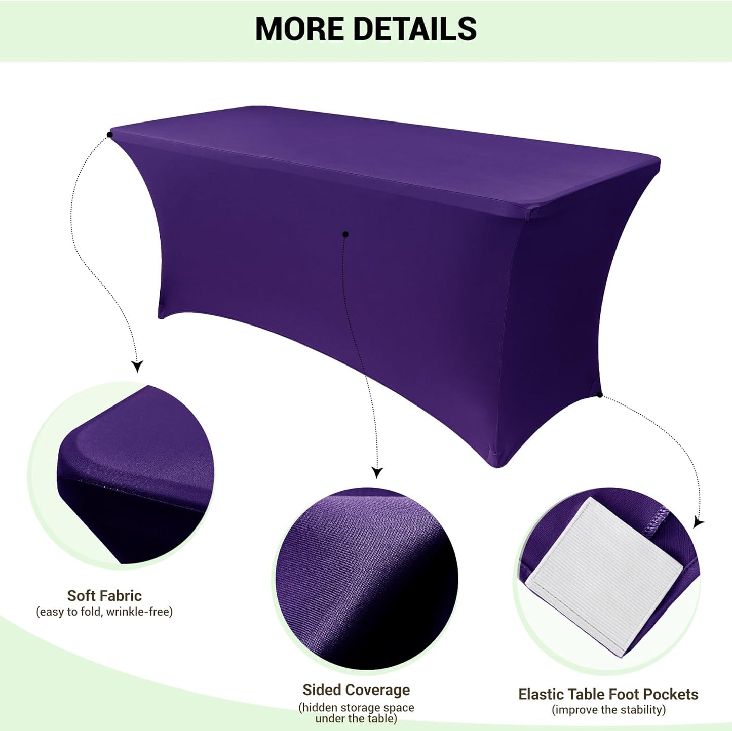 Obstal 4ft Stretch Spandex Table Cover for Standard Folding Tables - Universal Rectangular Fitted Tablecloth Protector for Wedding, Banquet and Party,Dark Purple