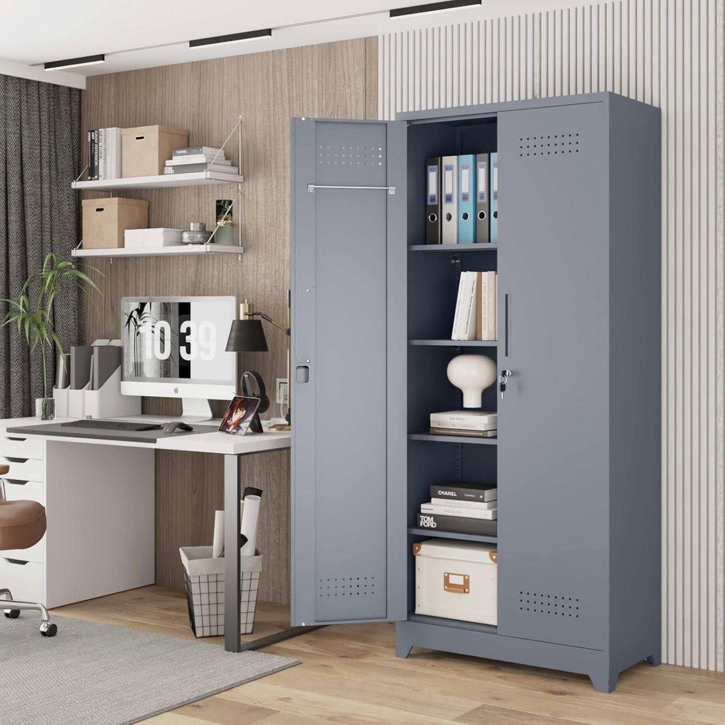 Lockable Storage Cabinet,Utility Closet with Doors and Shelves,SteelGarage Cabinet with Adjustable Shelves for Home,Garage,Gray