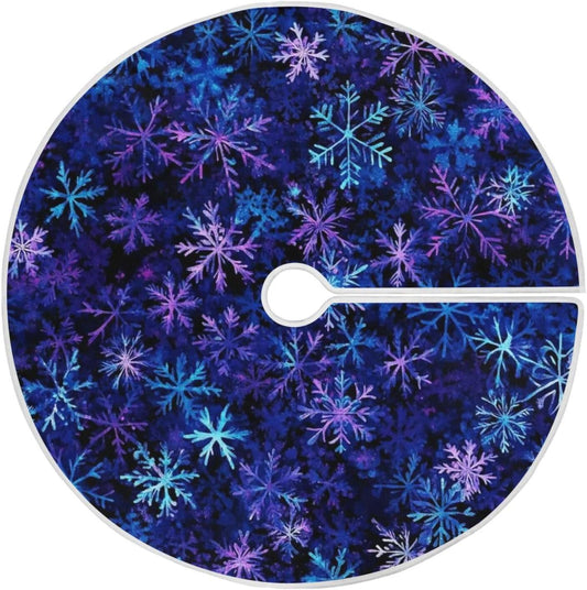 Christmas Blue Purple Snowflake Tree Skirt, Seasonal Tree Mat Holiday Party Supplies Ornaments Indoor Outdoor Decorations for Tabletop Trees 47.2 Inches