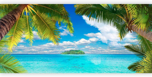 artgeist Wall Mural Peel and Stick Nature 212x98 in - XXL Self-Adhesive Corner Wallpaper Removable Large Sticker Foil Angle Wallpaper Holiday Lagoon Palms n-A-10068-a-a