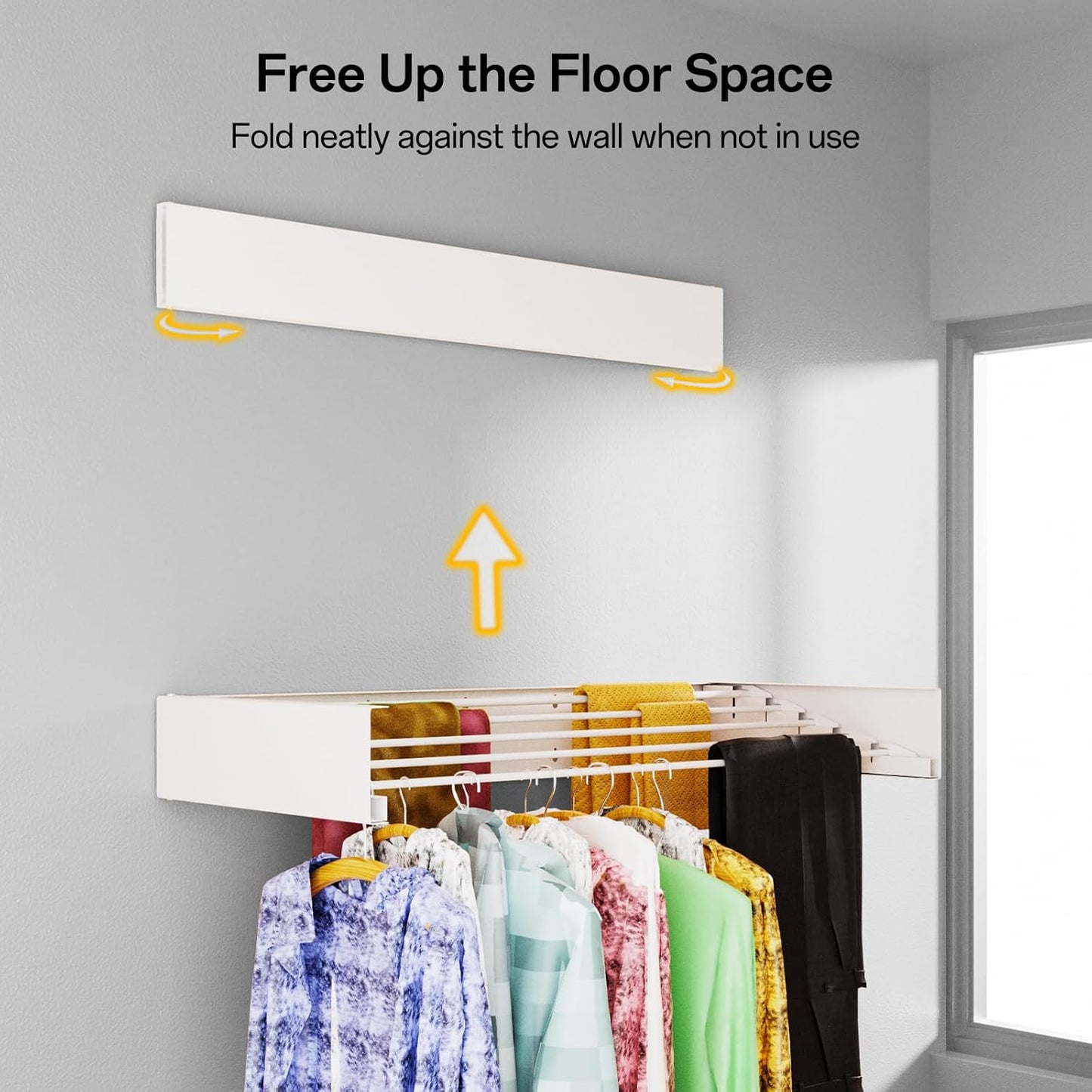 Wall Mounted Drying Rack for Laundry 31.5'', Folding Drying Rack Clothing Wall Mount with 5 Rods, Space Saving for Indoor Outdoor Bathroom Balcony (White 31.5")