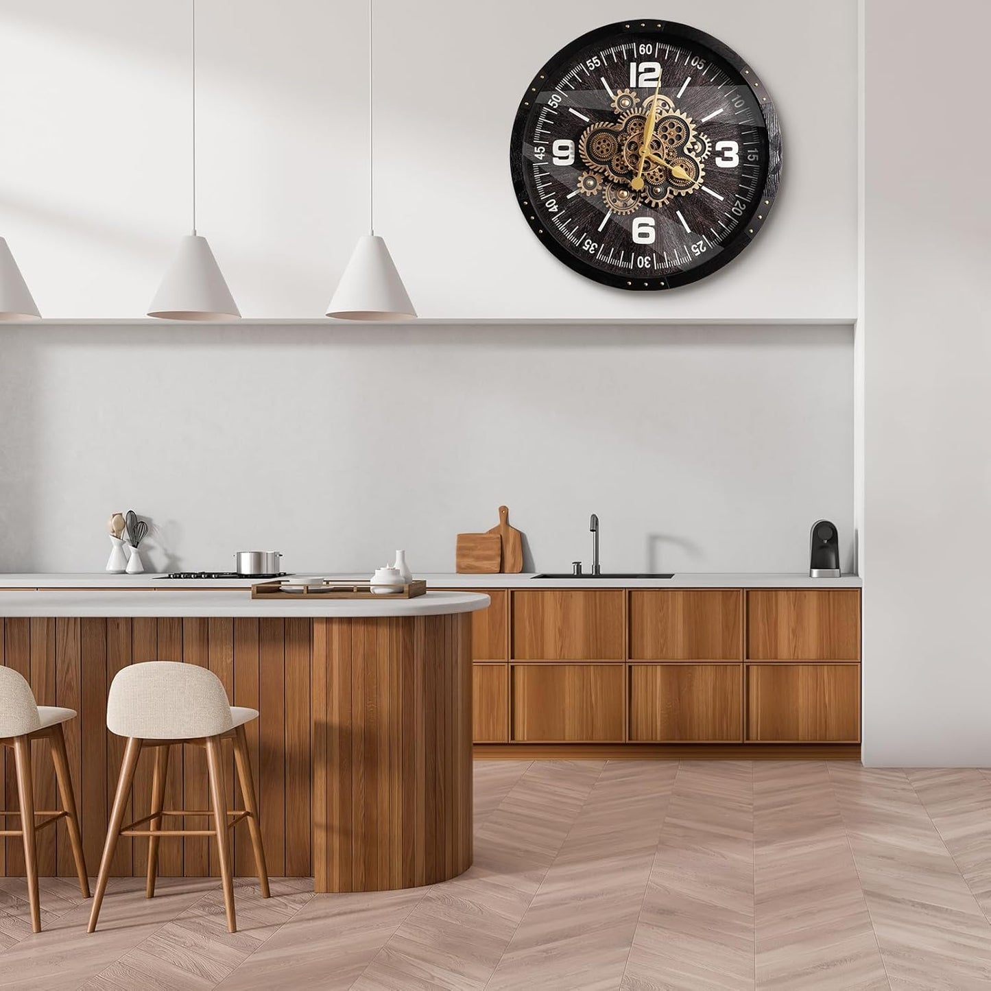 Wall Clocks for Living Room Decor, Large Real Moving Gears Clock, Vintage Industrial Oversized Rustic Farmhouse Kitchen Office Fireplace Wall Decor (Grey Black, 27 inch)