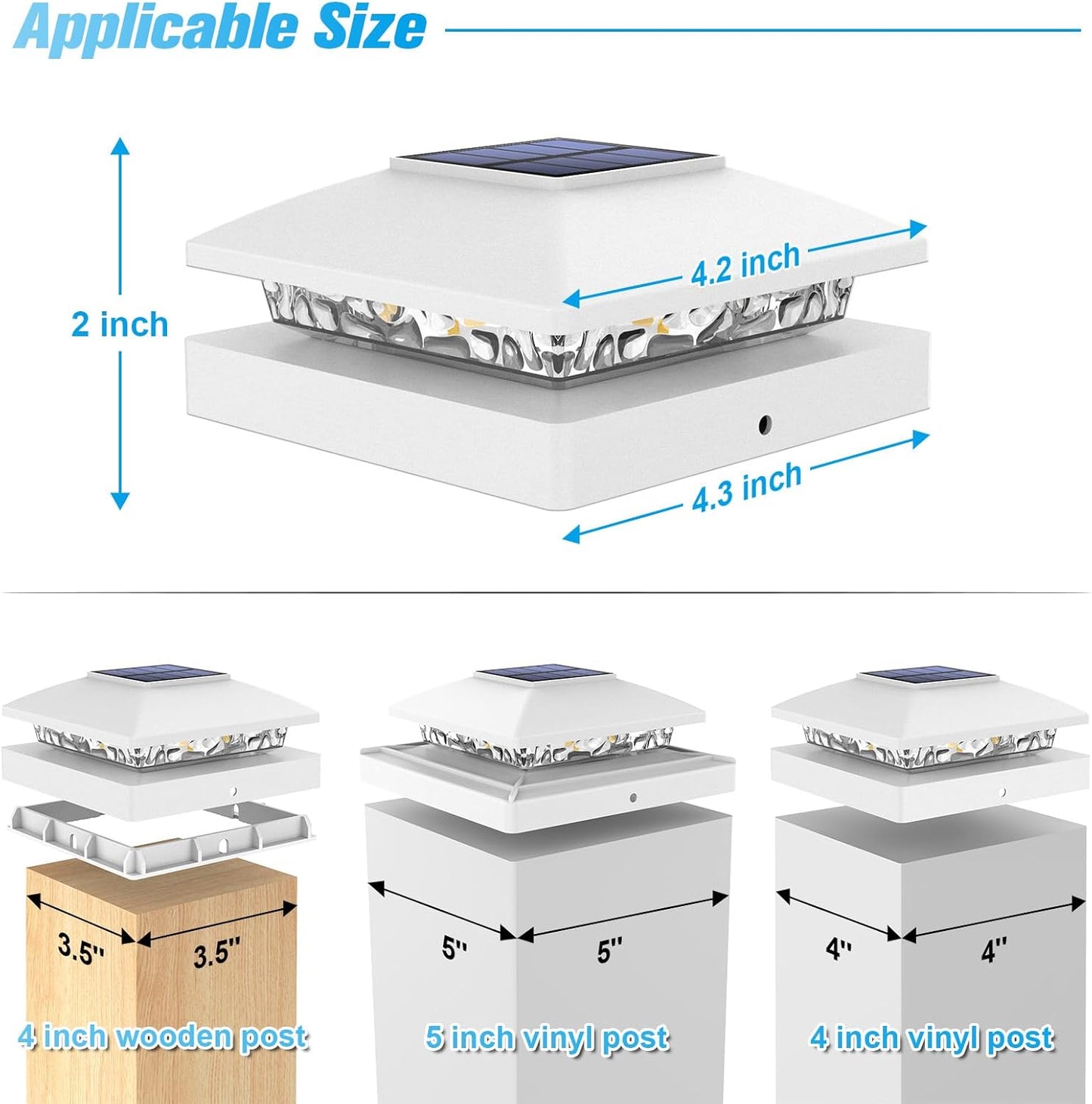 VOLISUN 4x4 Solar Post Cap Light 8pack,Solar Fence - Post Lights Outdoor Waterproof for Wooden/Vinyl Deck Post, White Light Solar Powered with Warm White