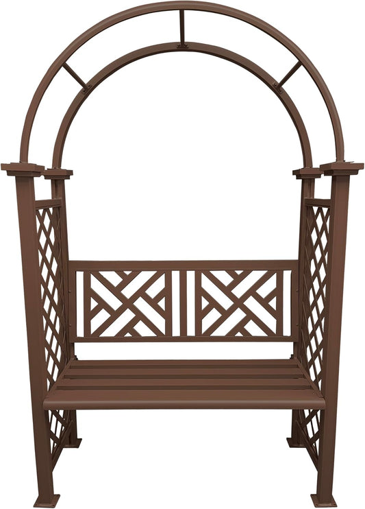 Brown Aluminum Garden Arbor Arch with 2-Seater Bench