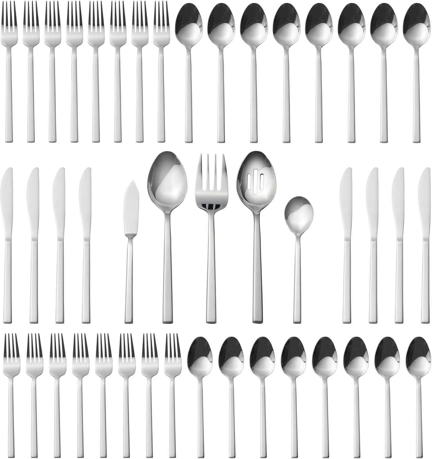 Alata Cube 45-Piece Forged Stainless Steel Flatware Set Cutlery Set,Service for 8,Silver Finish,Dishwasher Safe