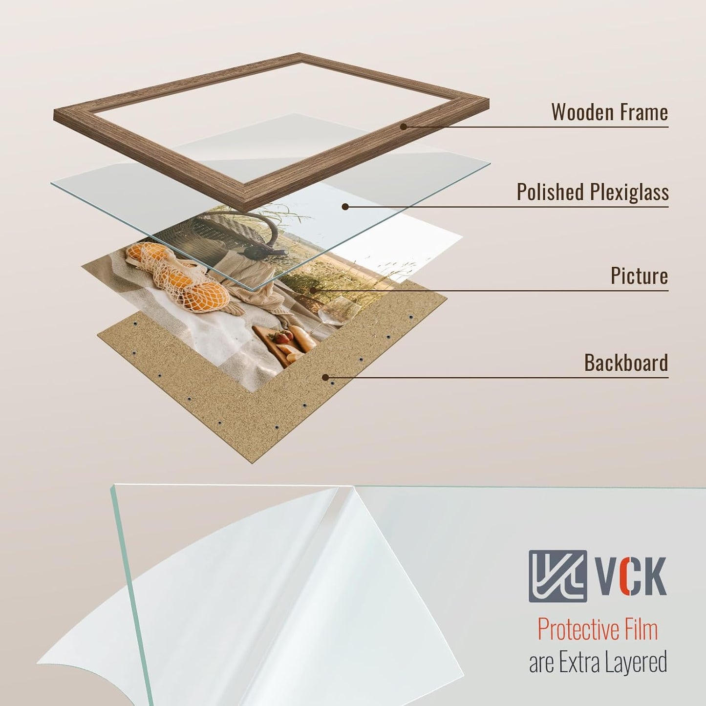 VCK 14x22 Picture Frame 3 Pack - Brown Walnut, Natural Textured Solid Wood Frame, Wall Gallery Frame