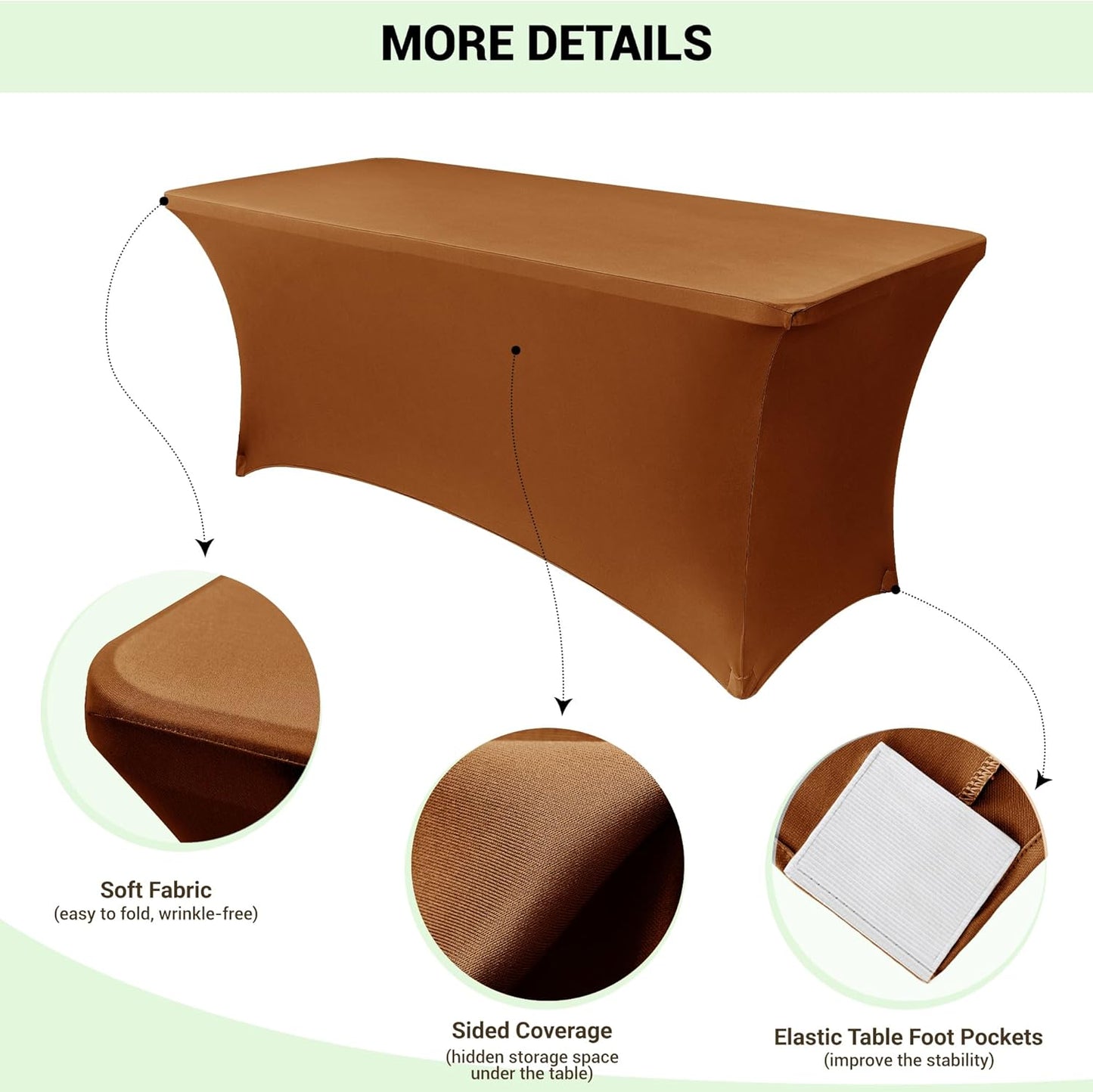 Obstal 6ft Stretch Spandex Table Cover for Standard Folding Tables - Universal Rectangular Fitted Tablecloth Protector for Wedding, Banquet and Party, 72L x 30W x 30H Inches, Light Coffee, 2pc