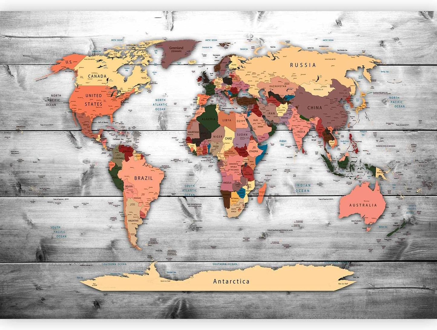 artgeist Premium Wall Mural World Map 118x83 in - XXL Non-Woven Wallpaper Fleece Wall Decor Photo Print Picture Image Design Home Map of The World k-B-0009-a-c