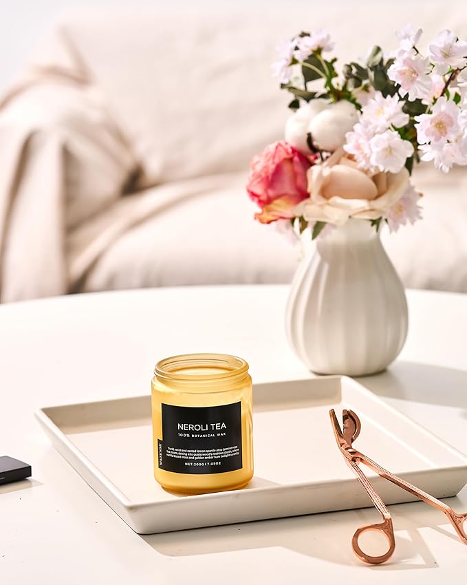 M&SENSE Neroli Tea Scented Candle, 7.05oz 50 Hours Long Lasting Burn 2 Wick Non Toxic Natural Soy Wax Candle for Women, Slow Burning Home Fragrance Gifts for Stress Relief & Relaxing