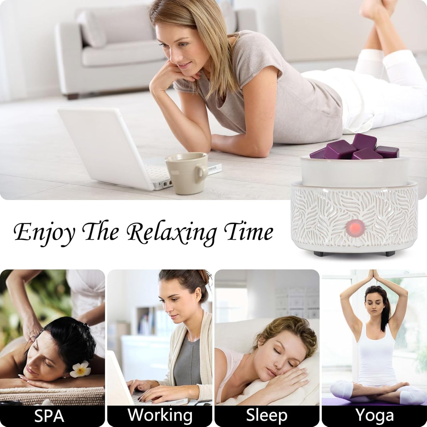 Electric Wax Melt Warmer 4-in-1 Candle Warmer for Scented Wax Melter Cute Ceramic Fragrance Wax Burner for Home Office Bedroom Deco Gift for Women White