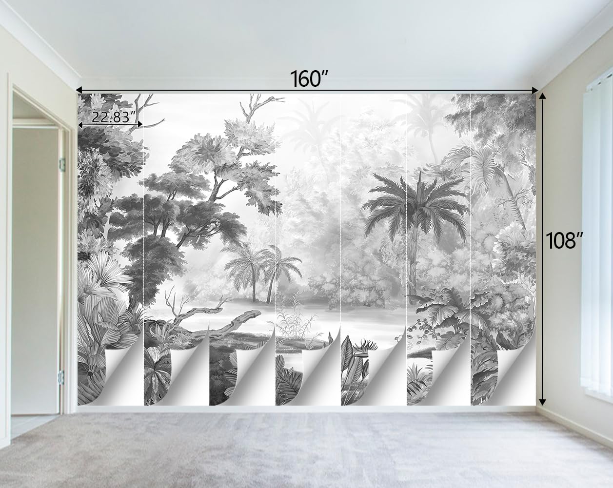 Grey Tropical Rainforest Plant wallpeper Living Room Bedroom Jungle Botanical Wall Mural - 160"x108"（Not Peel and Stick）