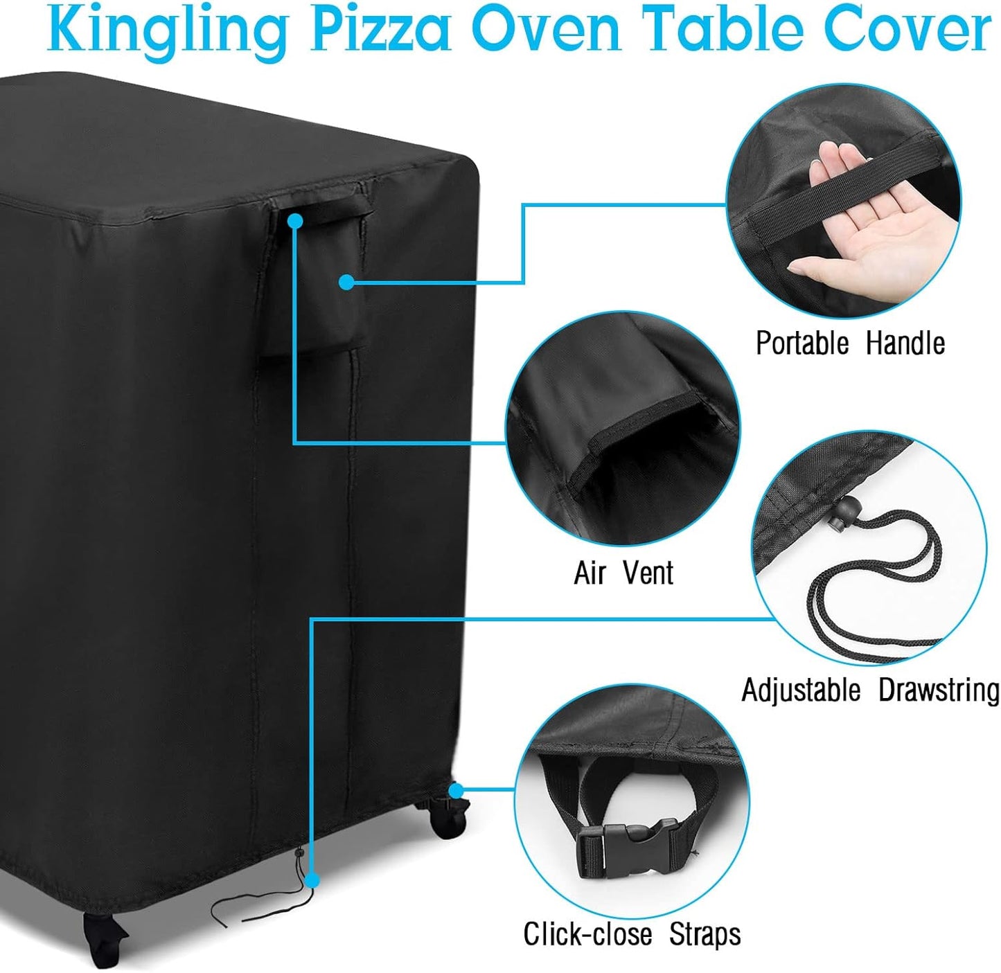 Kingling Outdoor Pizza Oven Table Cover for Ooni Large Table, Waterproof Outdoor Grill Prep Table Cover Pizza Oven Stand Cover - 32''L x 32''W x 35''H(Black)