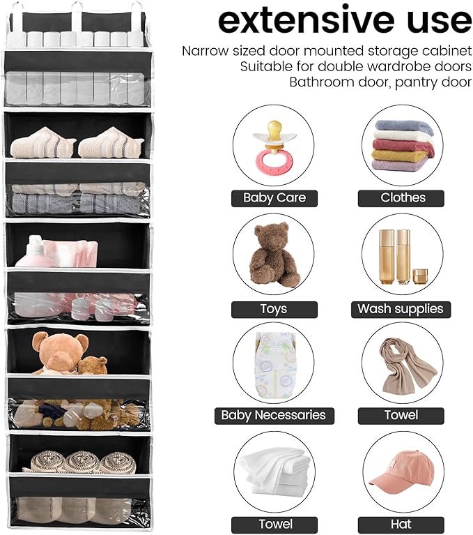 Over the Door Organizer with 5 Large Pockets and 10 Side Mesh Pockets Visible Closet Hanging Organizer Large Capacity Behind Door Storage Organizer for Home Office Bathroom Bedroom