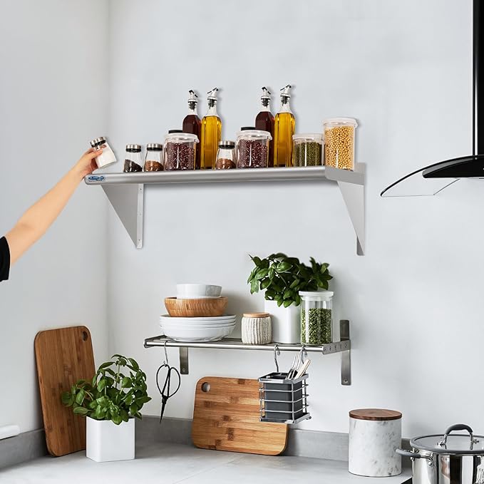 HARDURA Stainless Steel Shelf 18" x 60", 450lb Commercial Shelves Wall Mount Metal Shelving with Backsplash and Brackets for Kitchen, Restaurant, Laundry Room and Home