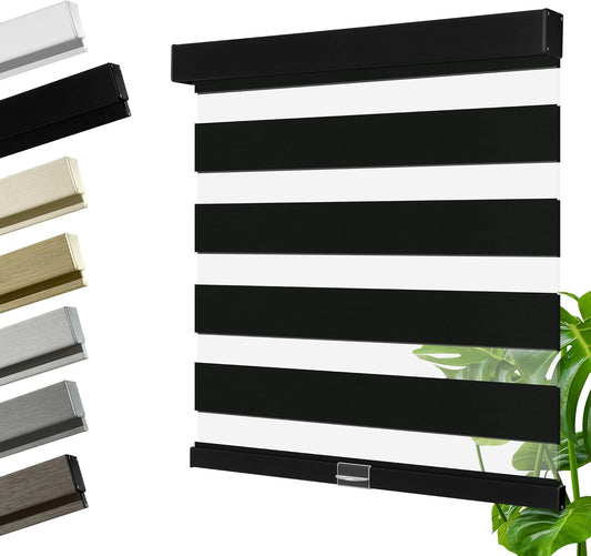 Cordless Zebra Blinds for Windows, Blackout Interior Blinds,Easy to Install,UV Protection,for Offices and Home,Custom Roller Shades, Solid Black, 66" W x 88" H